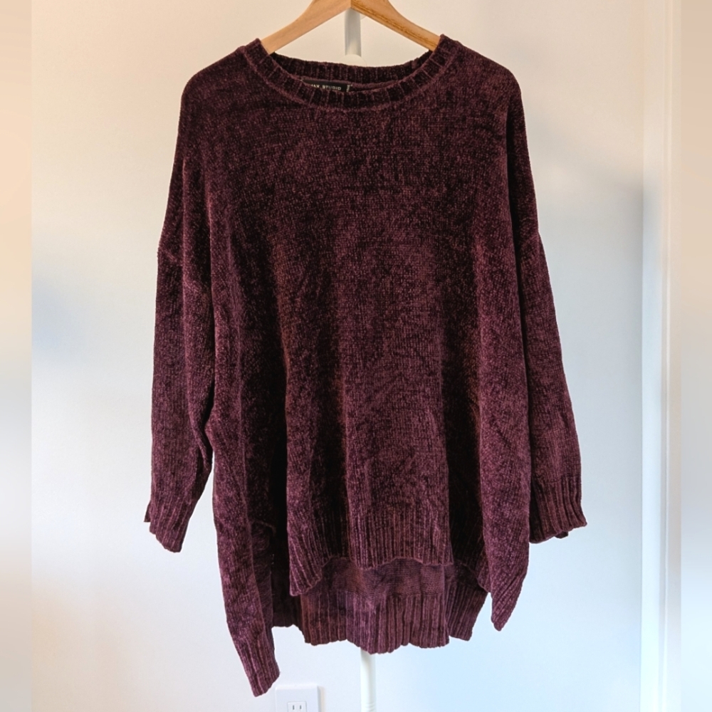 Max Studio Chenille Oversized Sweater - Burgundy S